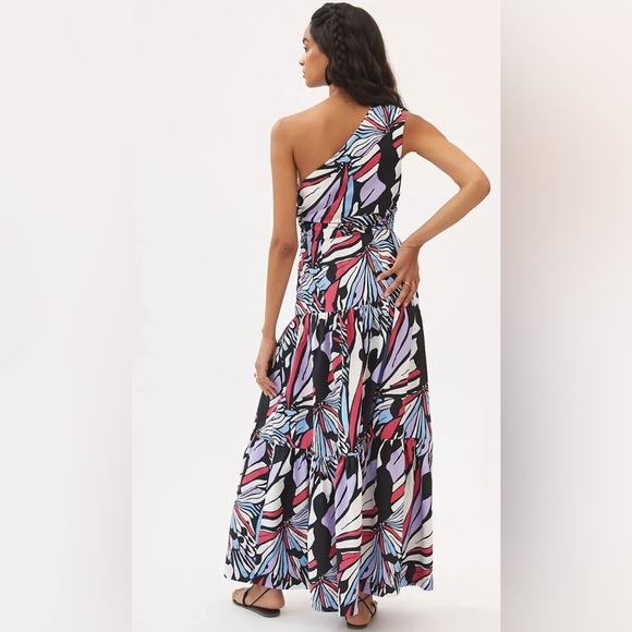 Anthropologie Maeve One-Shoulder Maxi Dress with abstract butterfly print. - Picture 2 of 6